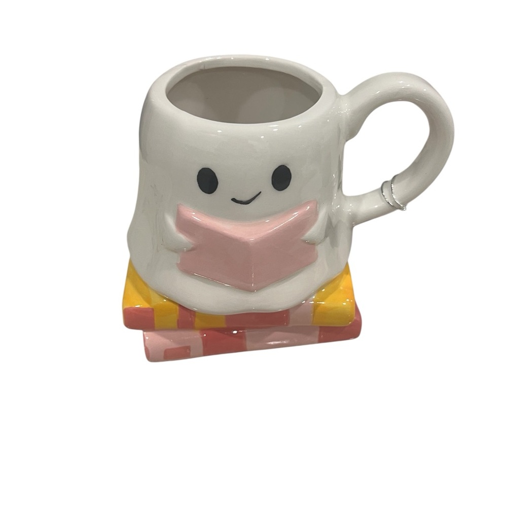 Cute White Mug with Pink and Yellow Accents